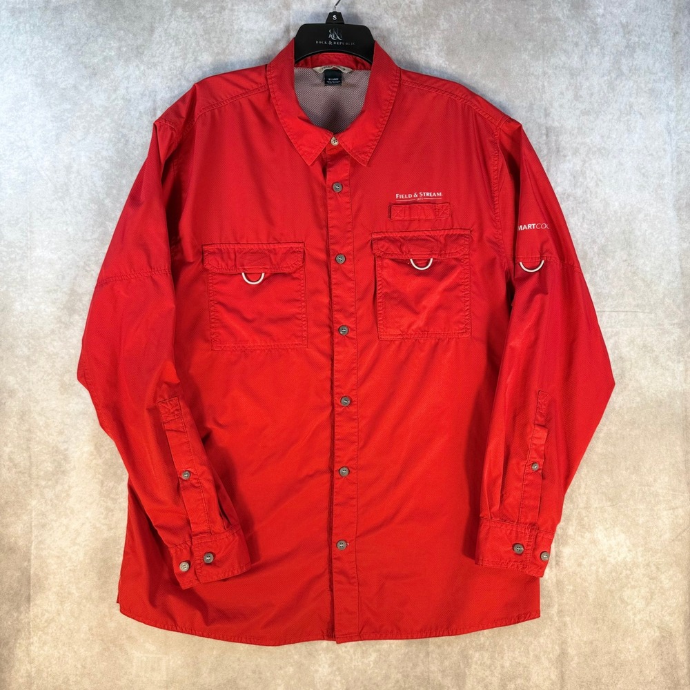 Field & Stream Fishing Shirt Mens XL Red Long Sleeve Vented SmartCool Utility